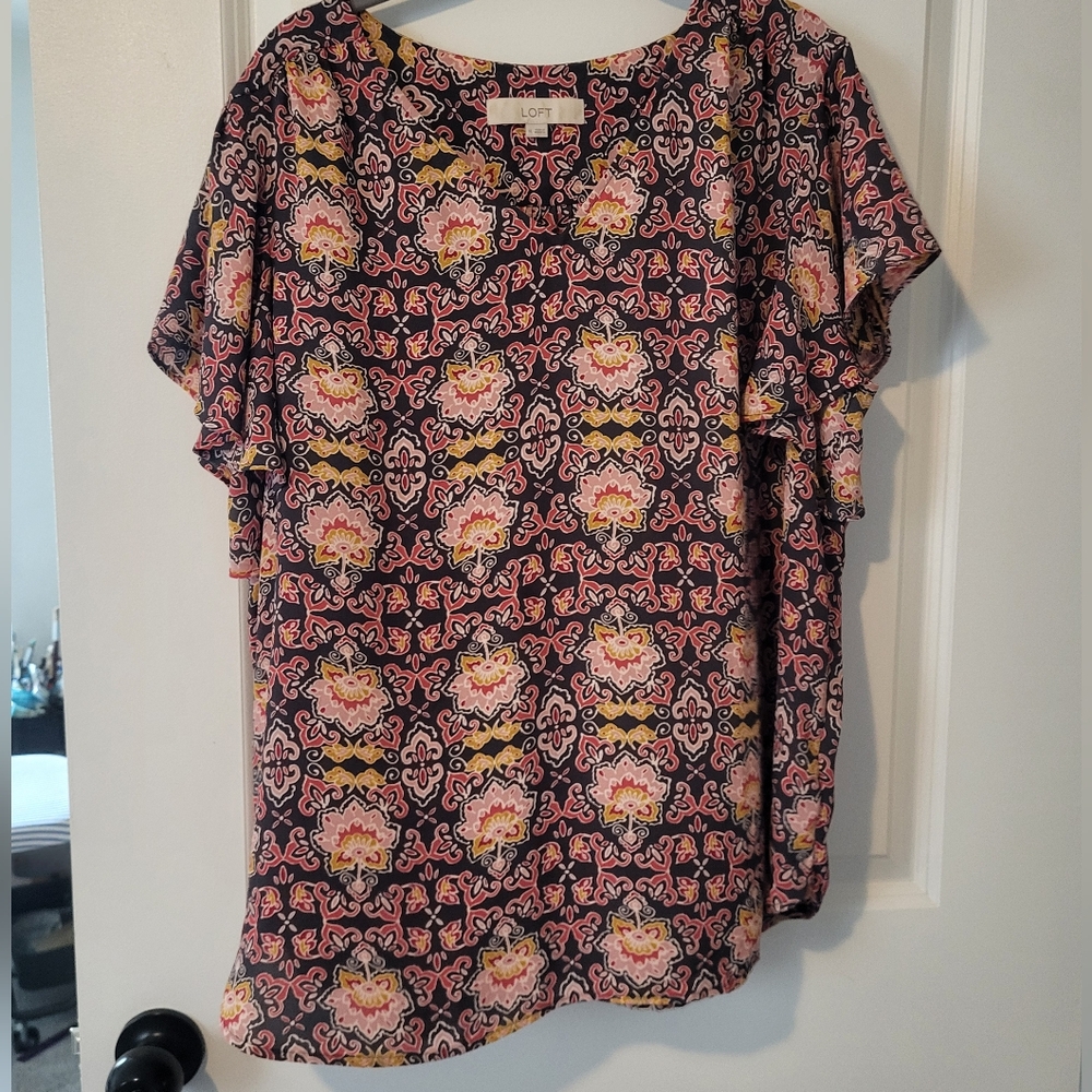 LOFT Women's Floral Blouse - Pink and Yellow
